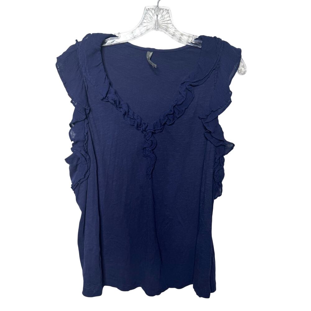 Anthropologie Navy Ruffle Sleeve V-Neck Blouse